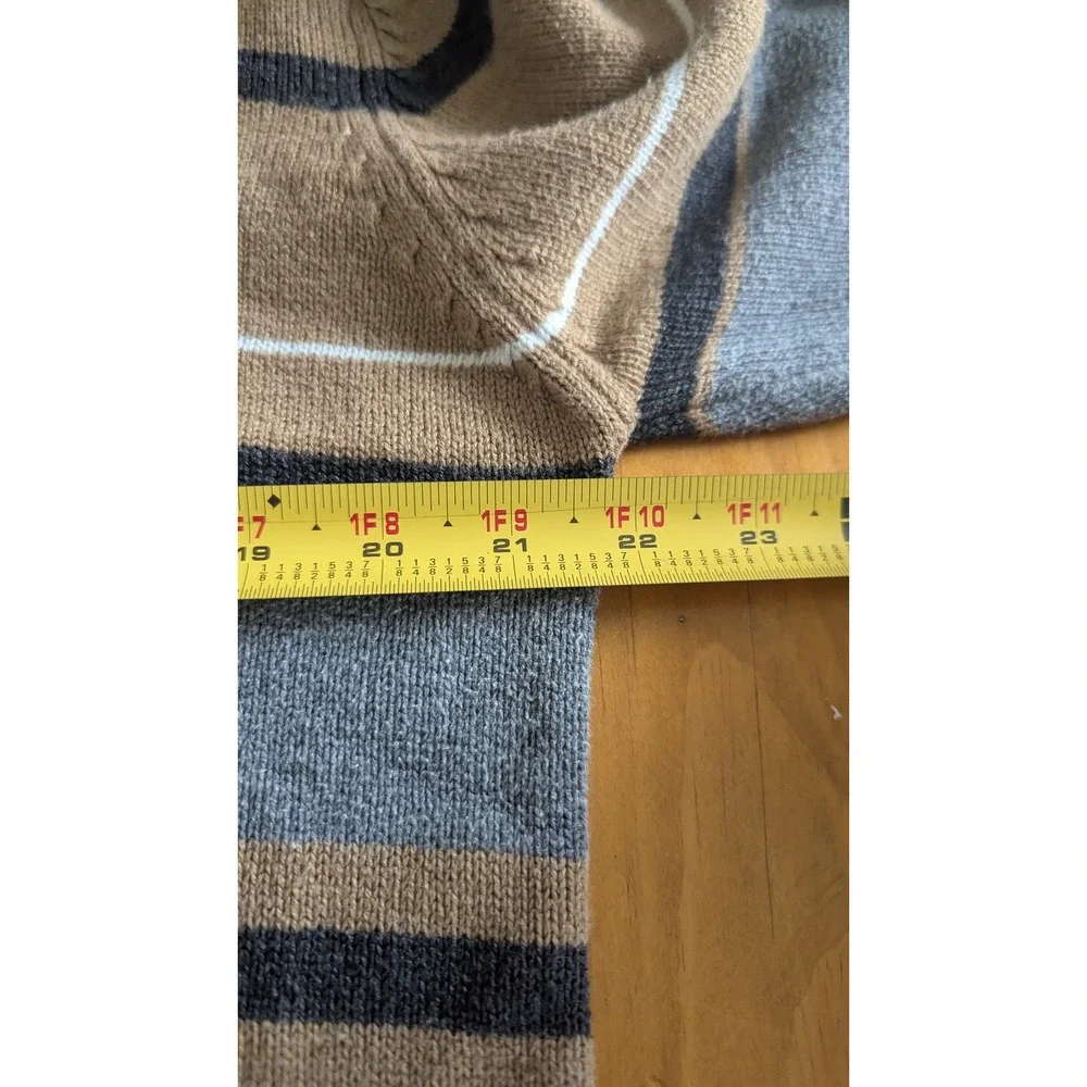 Oscar de la Renta Mens V-Neck Striped Sweater Tan Grey Black Cotton Blend‎ Large